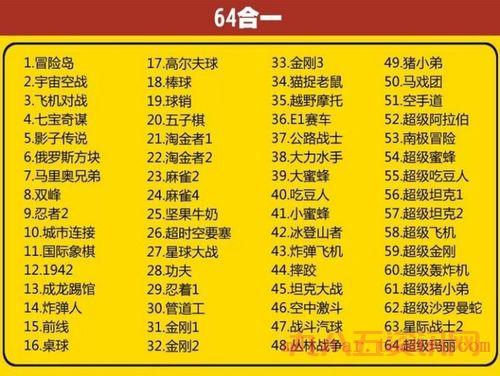 小霸王84合一游戏列表,84款经典游戏一次看个爽!
