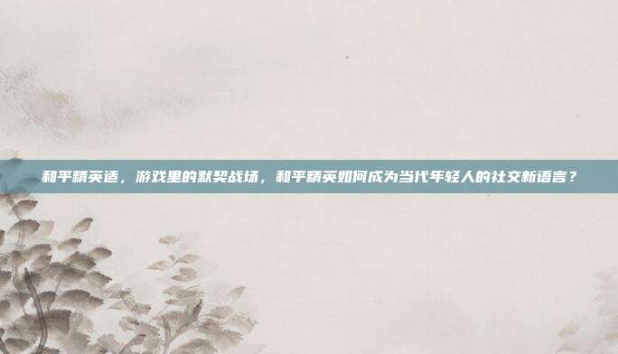 和平精英适，游戏里的默契战场，和平精英如何成为当代年轻人的社交新语言？