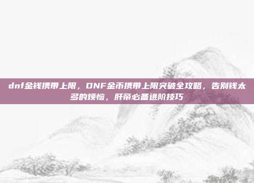 dnf金钱携带上限,DNF金币携带上限突破全攻略,告别钱太多的烦恼,肝帝必备进阶技巧