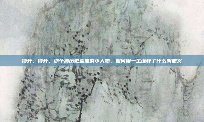 傅升,傅升,那个被历史遗忘的小人物,如何用一生诠释了什么叫忠义