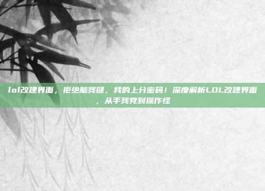 lol改建界面,拒绝脑残键,我的上分密码!深度解析LOL改建界面,从手残党到操作怪