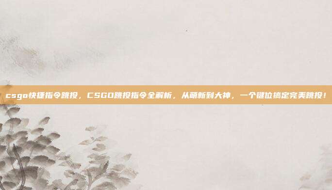 csgo快捷指令跳投,CSGO跳投指令全解析,从萌新到大神,一个键位搞定完美跳投!