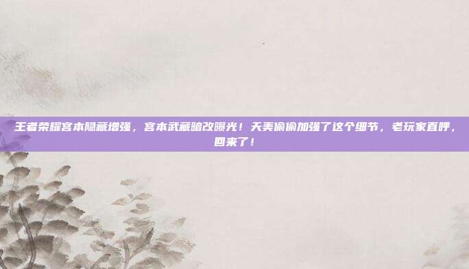 王者荣耀宫本隐藏增强,宫本武藏暗改曝光!天美偷偷加强了这个细节,老玩家直呼,回来了!