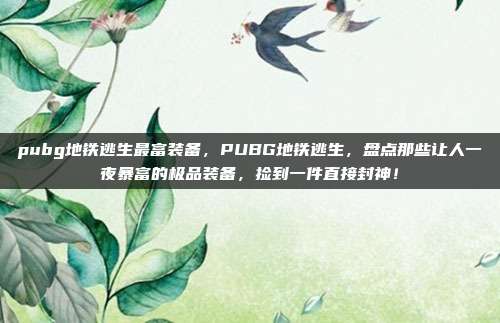 pubg地铁逃生最富装备，PUBG地铁逃生，盘点那些让人一夜暴富的极品装备，捡到一件直接封神！