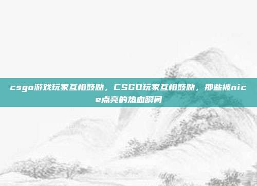 csgo游戏玩家互相鼓励，CSGO玩家互相鼓励，那些被nice点亮的热血瞬间