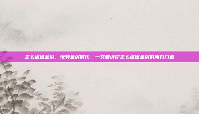 怎么退出全屏，玩转全屏时代，一文告诉你怎么退出全屏的所有门道